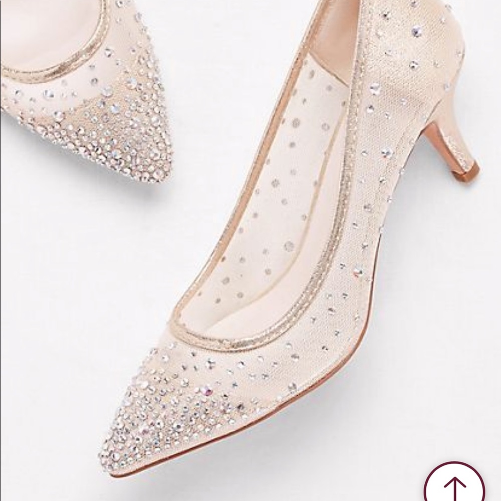 David's Bridal Ivory Crystal Embellished Pointed Toe Heels